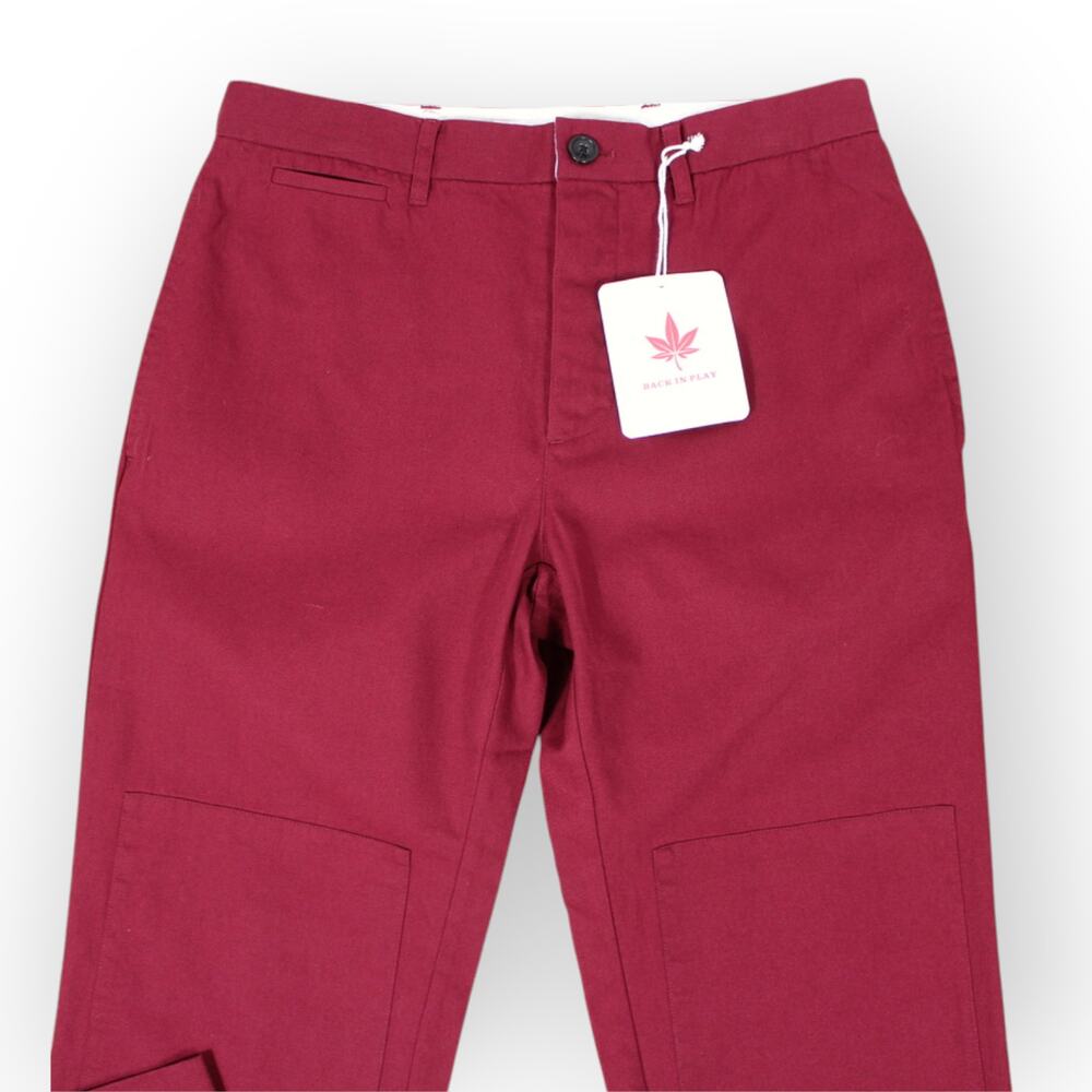 BOAST USA Mens 32x32 Patch Canvas Chino Pant Burgundy Wine Cotton Flat NWT - Picture 8 of 10